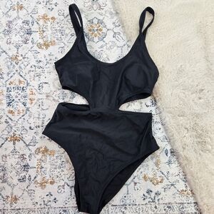 Aerie Black Side Cutout Bathing Suit One Piece Large